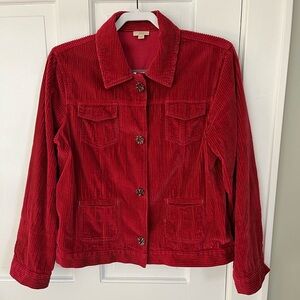 J. JILL Red Corduroy Jacket Jeweled Snap Front Contemporary